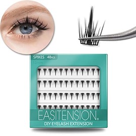 DIY Eyelash Extension, 3D Effect Glue Bonded Band Individual Lash 48 Clusters Volume Lashes Set, Home Eyelash Extension, C curl Lashes Pack 12MM-Spikes-48 Clusters