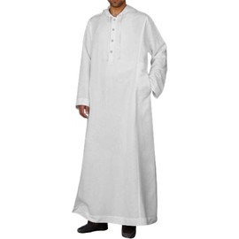 YAOHUOLE Mens Kaftan Thobe Long Sleeve Casual Muslim Robes Button Up Loose Long Down with Hoodie White M