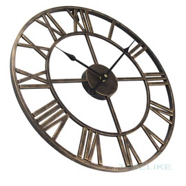 Timelike Large Roman Wall Clock, Rustic Vintage Metal Wall Clock Oversized Big Wall Clock Home Living Room Art Wall Decor (Gold, 16 Inch)