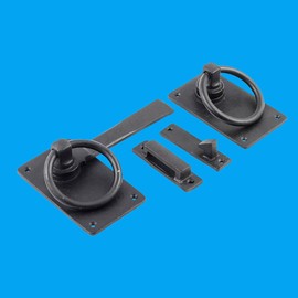 Renovators Supply Manufacturing Door Lock Latch 6.5 in. Black Wrought Iron Gate Latch Garage Barn Door Lock with Mounting Hardware