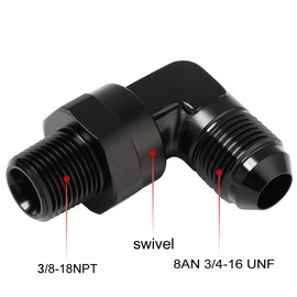 Podavelle 8AN Male Flare to 3/8 NPT Pipe Swivel 90 Degree Fitting Adapter Connector Aluminum Black