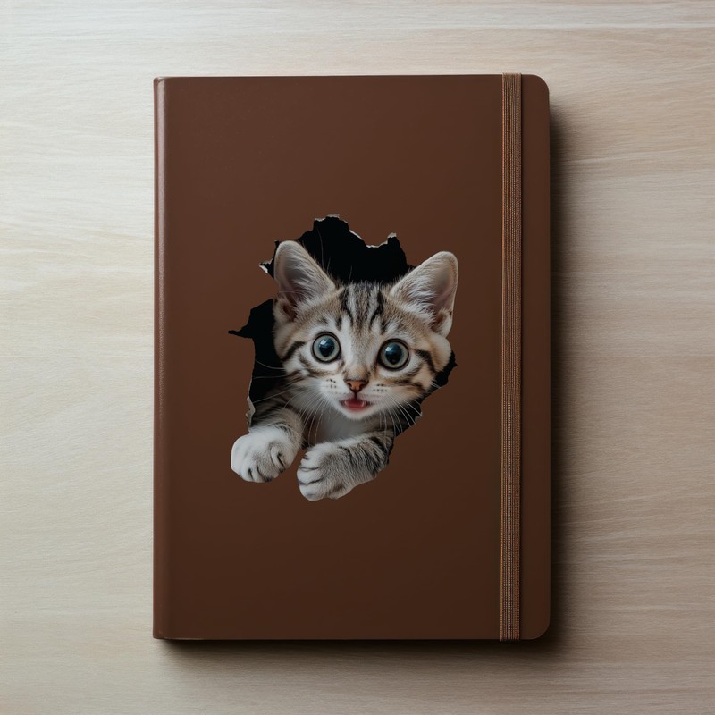 Tabby Cat Decal - Wall Hole Cat Sticker with 3D