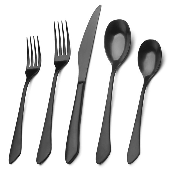 Matte Black Silverware Set, 40-Piece Stainless Steel Flatware Set Service