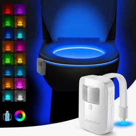 Aomofun Luz nocturna recargable para inodoro, 16 luces LED que cambian de color con sensor activado por movimiento, accesorios divertidos para decoración de baño para adolescentes, niños, hombres, día del padre, rellenos de calcetines de broma
