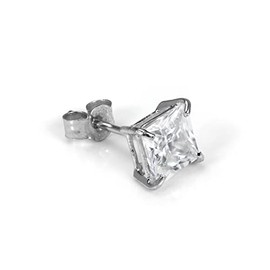 9ct White Gold Men's 5mm Square Crystal Ear Stud Earring/Studs/Men's/CZ