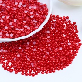Briskbloom 1500PCS 4mm Flatback Half Pearls for Crafts Jewelry Scrapbooking Nail Decoration, Flatback Pearls for Crocs Shoes Clothes Cups, Imitation Loose Pearl Beads (Red)