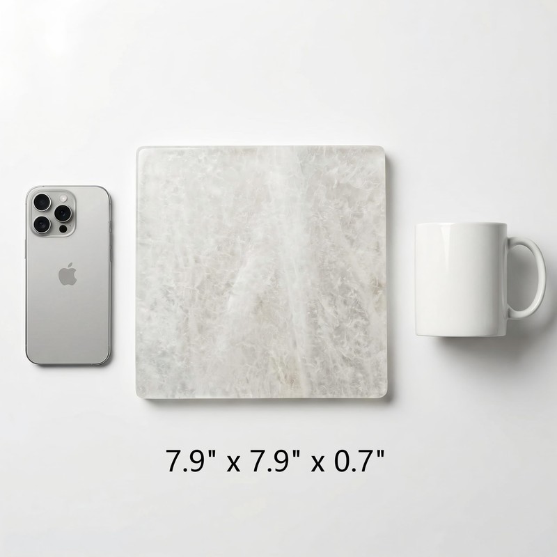 Natural White Quartz Cutting Board, 7.9" x 7.9" x 0.7"
