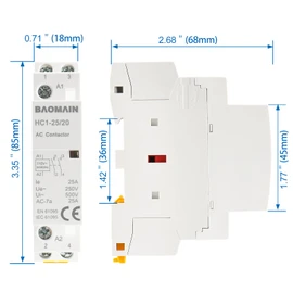 Baomain 110V AC 2-Pole Modular Contactor, 25A 2NO Normally Open, DIN Rail Mount for HVAC, Motor, Pump & Lighting Control BCT-25/20,HC1-25/20-110VAC