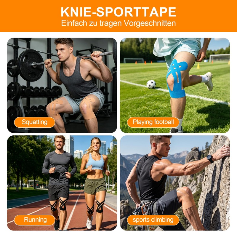 Kinesiology Tape for Knees (10-Pack) – Precut Knee-Specific Strips, Strong