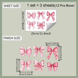 12 Pcs Pink Bow Wall Stickers Cute Theme Wall Decals Peel and Stick DIY Removable Pink Room Wall Decor for Bedroom Living Room (B)