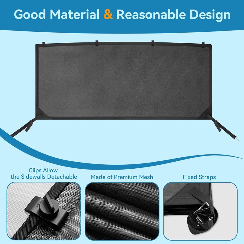 Detachable Clip in Bimini Top Mesh Sidewalls, Boat Sun Shade