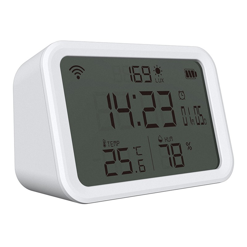Tuya WiFi Temperature Humidity Light Detection Alarm Clock 4 In