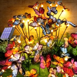 Solar Butterfly Ligths Outdoor 4 Pack 32LED Solar Power Garden Lights Firefly Butterfly Swaying Light 8 Modes Realistic Butterflies Decor for Yard Outside landscaping Patio Pathway Decorations, Warm