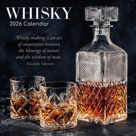 Gifted Stationery Co, Whisky 2026 Wall Calendar, 12'' X 12'', 16-Month Calendar with Wire-O Binding