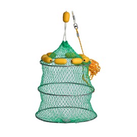 TRICALI Foldable Floating Fish Basket for Caught Fish, Collapsible Fishing Bait Storage Cage, Portable Fish Holder for Keeping Crayfish Minnows Leaches and Other Live Baits