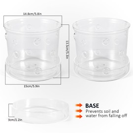 MIBUNG 2Pcs Orchid Pots with Holes and Tray, Transparent Glass Planter for Orchids with Drainage Hole&Saucer, Orchid Planter for Repotting, Pots for Indoor Flower Plants(5.8inch)