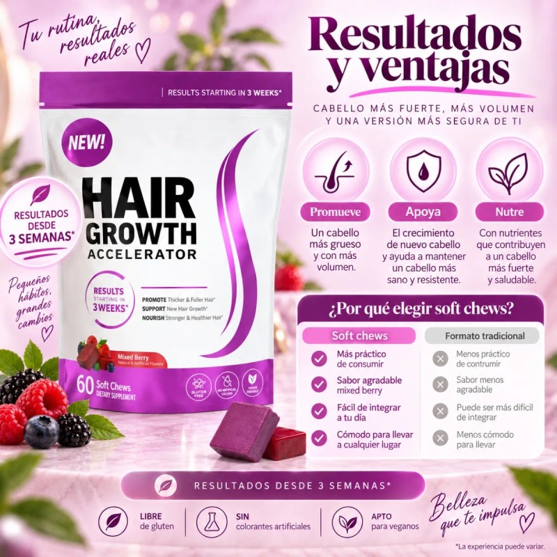 Hair Growth Accelerator Frutos Rojos 60 Masticables