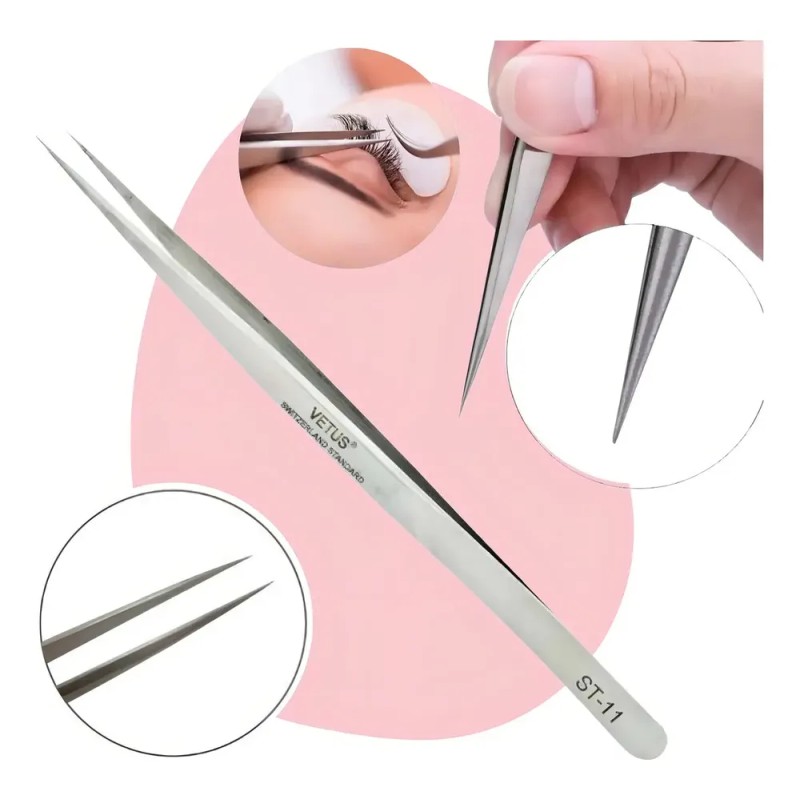Pinzas Pestañas Postizas Vetus ST-11 Acero Inoxidable Antimagnético