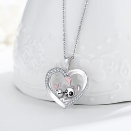 Animal Mother Child Necklace 925 Sterling Silver Cute Bear, Hippo, Fox, Giraffe, Rabbit, Raccoon, Mum, Children, Mum Jewellery for Mother's Day Gift, Thanksgiving, Sterling Silver, Cubic Zirconia