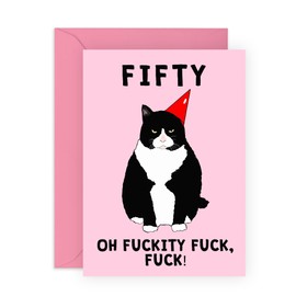 Central 23 50th Birthday Card For Men Women - Fifty Grumpy Cat - Wife Husband Birthday Greeting Card - Happy Fiftieth Birthday Cards For Male Female Friends - Comes With Fun Stickers