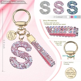 Pink Blue White Initial Letter Keychain Gift for Women Girls Bling Sparkly Cute Backpack Car Key Accessories Lanyard (S-pink)