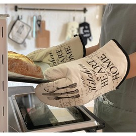 ZORR Oven Gloves and Pot Holder Set, Heat Resistant Baking Gloves, Oven Gloves for Cooking, Baking, Vintage Style