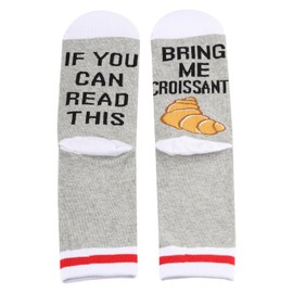 G2TUP 2 Pairs Buttery Croissant Themed Gift Bring Me Croissants Socks French Pastry Lovers Crew Socks Breakfast Fanatics Gift (US, Alpha, One Size, Regular, Regular, Bring Me Croissants 2P)