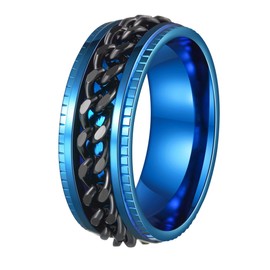 Udolfly Mens Fidget Rings Anxiety Rings for Men Womens Chain Spinner Rings for Adults Titanium Steel Ring Blue Black Size 9