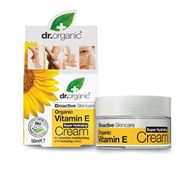 Dr Organic Vitamin E Cream, Soothing, Mens, Womens, Sensitive Skin, Natural, Vegan, Cruelty-Free, Paraben & SLS-Free, Plastic Free, Recycled & Recyclable, Certified Organic, 50ml, Packaging may vary