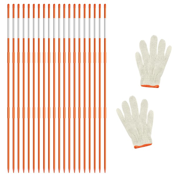 AHKUNMT 20Pcs Driveway Markers,4Ft Driveway Reflective Poles, Orange Fiberglass Snow