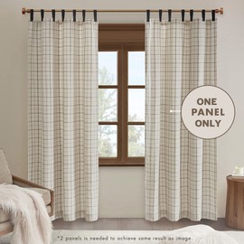 Madison Park Anaheim Cabin Plaid Curtain Window, Thermal Insulated Fleece Lining, Living Room Decor Light Blocking Drape for Bedroom, 1-Single Panel Pack, 50" x 84", Faux Leather Tab, Natural
