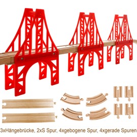 OrgMemory Railway Set, 3 Pieces Hanging Bridge, Wooden Train Railway Bridge Compatible with Other Brands