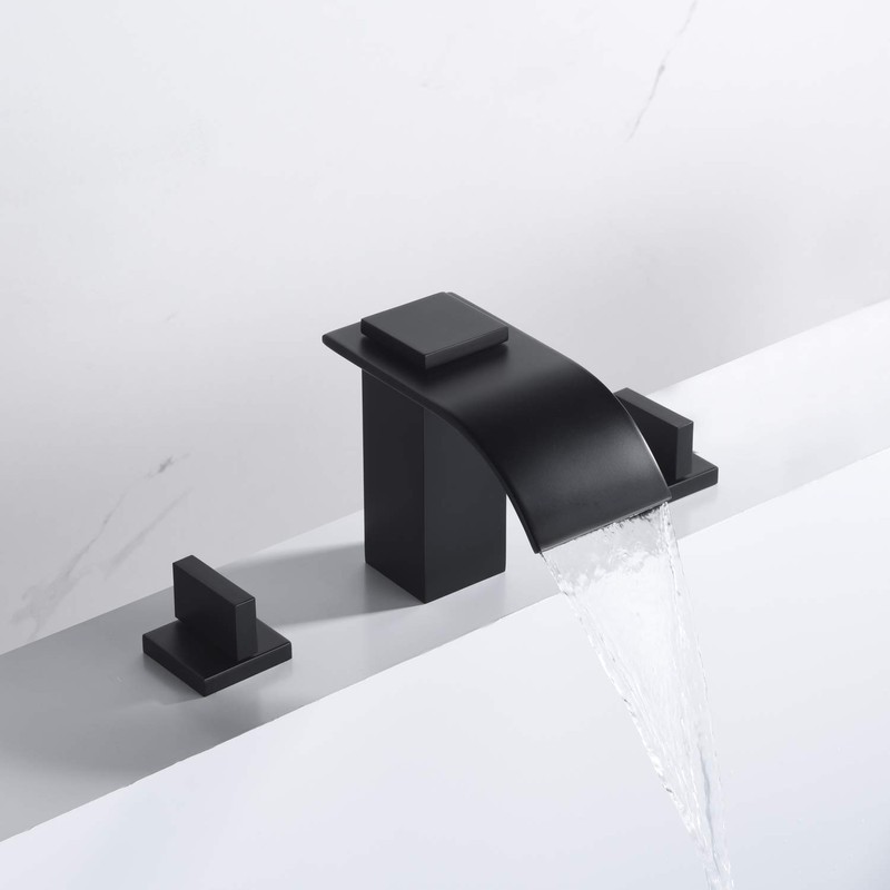 sumerain Black Waterfall Tub Faucet Deck Mount 3 Hole Widespread