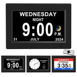 8inch Extra Large Impaired Vision Digital Alarm Clock with Day and Time for Elderly Calendar Clock Auto Dimmable Clock