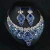 2pcs Luxurious Retro Style Blue Crystal Flower Necklace and Earrings