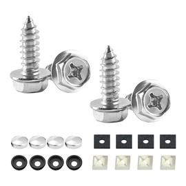 YALOK YALOK Anti Theft License Plate Screws Kits 4Sets Rustproof Stainless Steel Car Tag Plate Mounting Hardware, M6 (1/4") Tamper Proof Fastener Nut, Caps Cover for Front Rear Frame Holder (Cross-Silver)