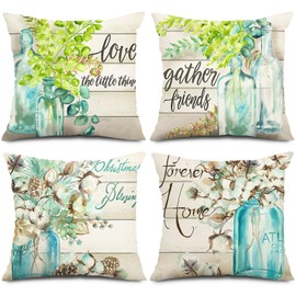 BAOKU Cushion Covers 45x45 cm Pillow Covers Spring Decorative Home Decor for Bed Couch Sofa Bedroom Office Pack of 4 abstraction Flower Pattern Linen Pillowcase 18x18 Inch