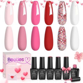 beetles Gel Polish Beetles Pink Gel Nail Polish Set -6 Colors Pink Gel Polish Nail Kit Red Nude Pink White Glitter Color Gel Fall in Love Collection Soak Off Uv LED Nail Lamp Valentines Day Gifts for Women
