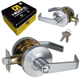 HISAFE Heavy Duty Commercial Storeroom Door Lever, Grade 2 ADA Door Handle, Satin Chrome Finished, UL 3 Hour Fire Rated Ergonomic Lever for Store Room Door, 70mm Latch