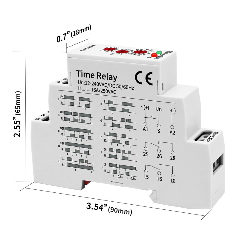 Delay Time Relay, GRT8-M2 AC DC 12V, 24V, 120V, 16A