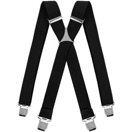Decalen Mens braces wide adjustable and elastic suspenders X shape with a very strong clips Heavy duty (Black)