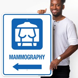 Mammography with Left Arrow Hospital Sign, 24x30 Inches, Rust Free .063 Aluminum, Fade Resistant, Made in USA
