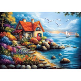 1000 Pieces Jigsaw Puzzles for Adults 1000-Pieces Puzzles Art Jigsaw Puzzles Impossible Hard Difficult Challenging Puzzles for Teens Beach Lakeside Cottage Landscape Puzzle 28 x 20 inch