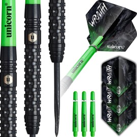Unicorn Darts Set | Wraith | 90% Tungsten Barrels with Complex Milled Grip | Durable 100 Micron Ultrafly Big Wing Flights | Black Steel Tip Volute Points | 25 g