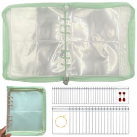 HSLFUAI Transparent Jewelry Storage Book Travel Jewelry Organizer Transparent Jewelry Book Organizer for Necklace Bracelet Ring Holder Jewelry Organizer Book with Small Clear Pouch - Green