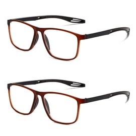 JOON-joon Reading Glasses Men 2 Pairs Sports Style Comfortable and Flexible Blue Light Blocking Readers for Men+2.0(Brown)