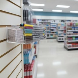 Marketing Holders 2 Pack Clear Slatwall Acrylic Retail Tray 1 Compartment Dump Bin Acrylic Storage Caddy Product Storage Display Tray Slatwall Shelves Organizer for School Business Shop