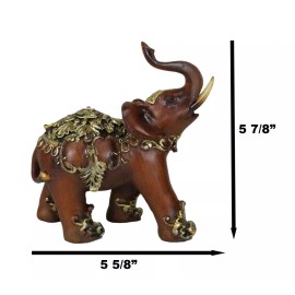 Ebros Gift Faux Wood Decorated Thai Buddhism Noble Elephant With Trunk Up Statue 6.25"L