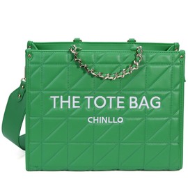 Chinllo Tote Bag for Women, Quilted Chains Stachel Purse and Handbags with Shoulder Strap (E.Green-M)