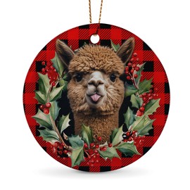 Alpaca Llama Ornaments for Christmas Tree, 1Pcs Ceramic Christmas Ornaments Red, Christmas Tree Hanging Decor